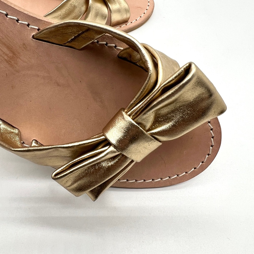 JACK ROGERS Brightly Bow Sandal Womens 8.5 Gold Nappa Leather Slip On Slide Flat - Picture 12 of 13